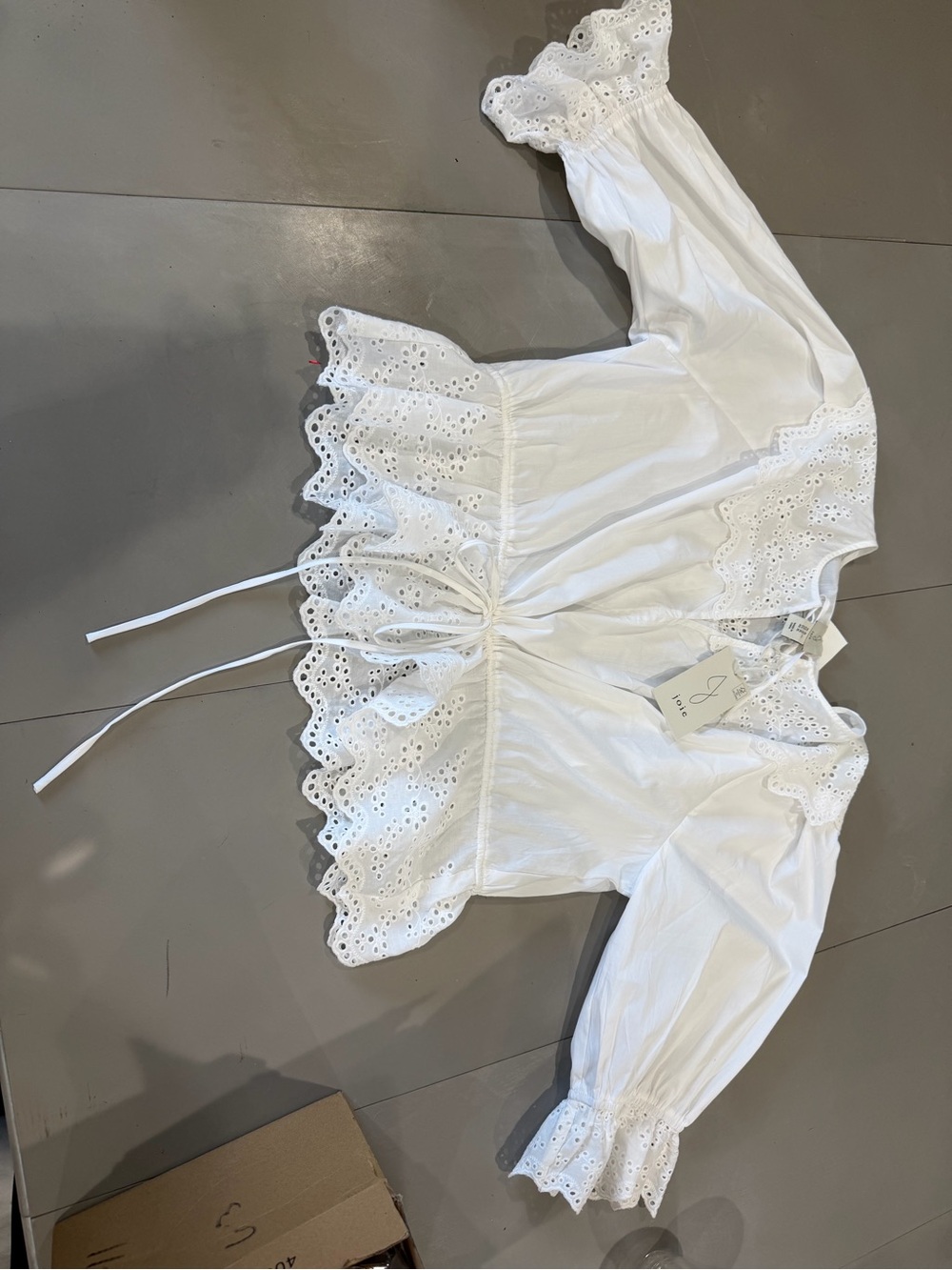 Joie Women's White Eyelet Peasant Blouse with Tie Front NWT - Picture 8 of 8